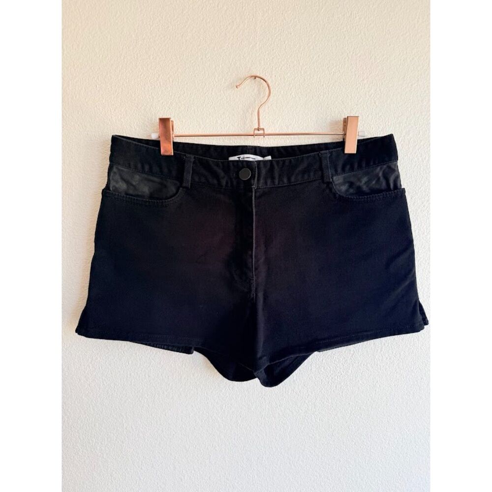 T by Alexander Wang Kid Glove Leather Trim Denim Shorts in Black size 28